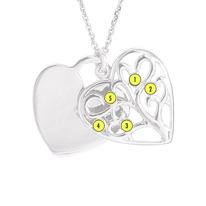 Engravable 5 Stone Heart Birthstone Family Tree Pendant