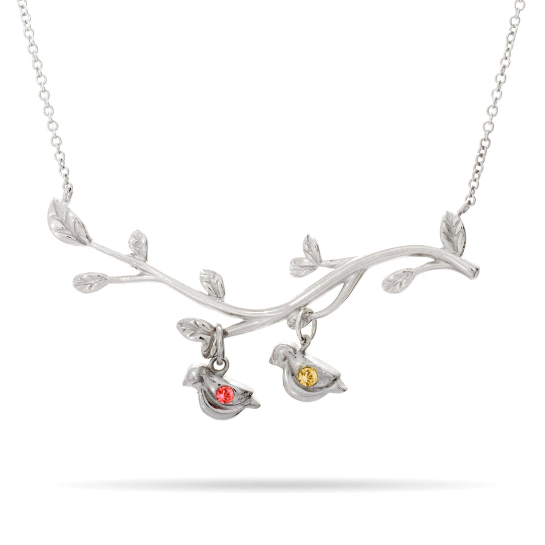 2 Stone Birthstone Birds On A Branch Mother's Necklace