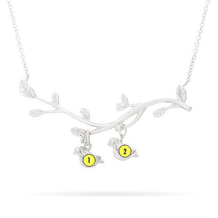 2 Stone Birthstone Birds On A Branch Mother's Necklace