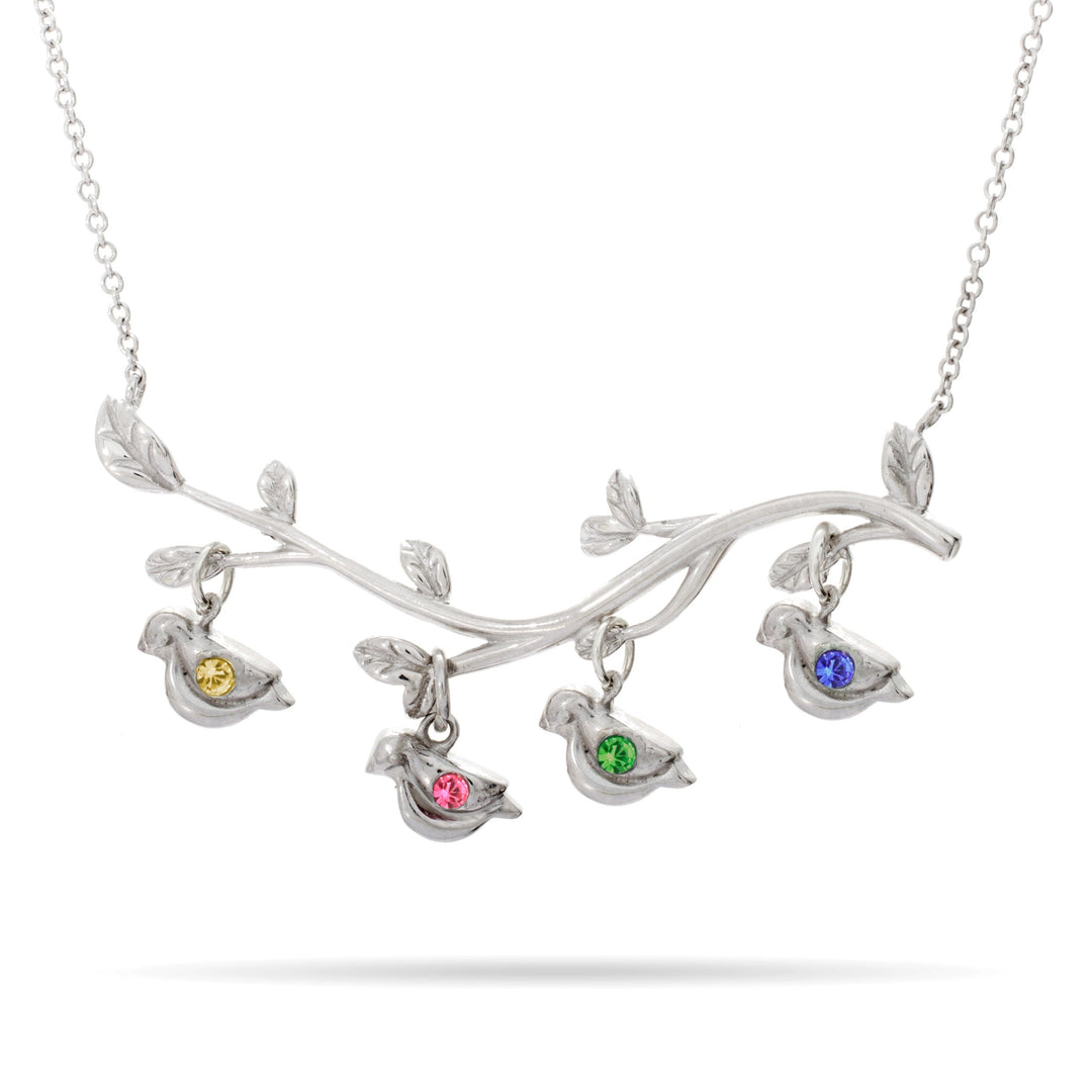 4 Stone Birthstone Birds on Branch Mother's Necklace