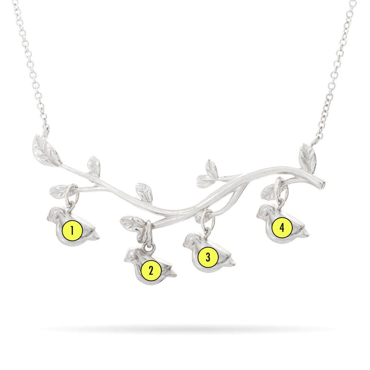 4 Stone Birthstone Birds on Branch Mother's Necklace