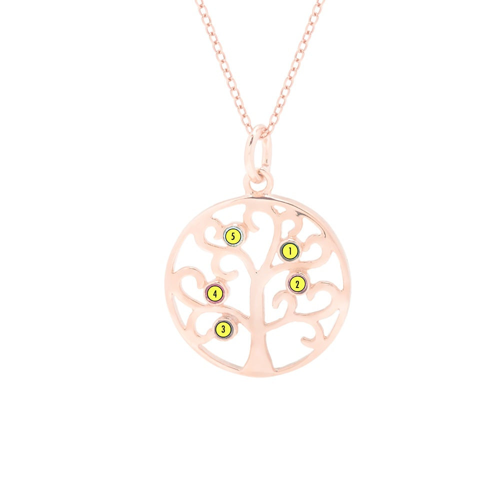 5 Stone Rose Gold Custom Birthstone Tree Pendant