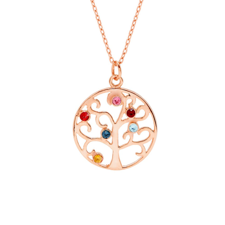 6 Stone Rose Gold Custom Birthstone Tree Pendant