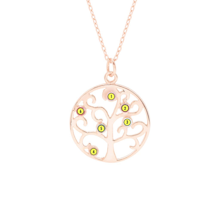 6 Stone Rose Gold Custom Birthstone Tree Pendant