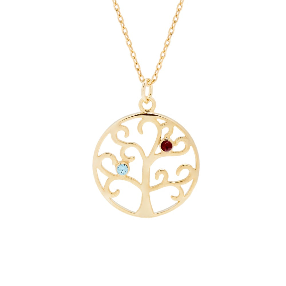 2 Stone Gold Family Tree Pendant