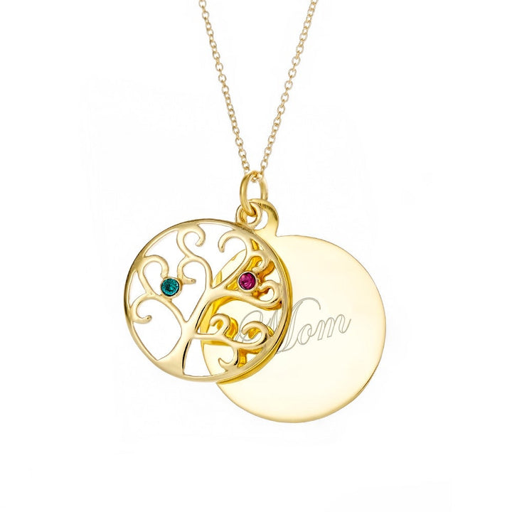 Engravable 2 Stone Gold Birthstone Family Tree Pendant