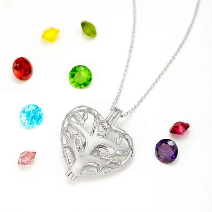 Heart Family Tree 6mm Round Birthstone Locket