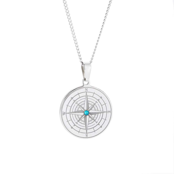 Engravable Compass Pendant with Custom Birthstone