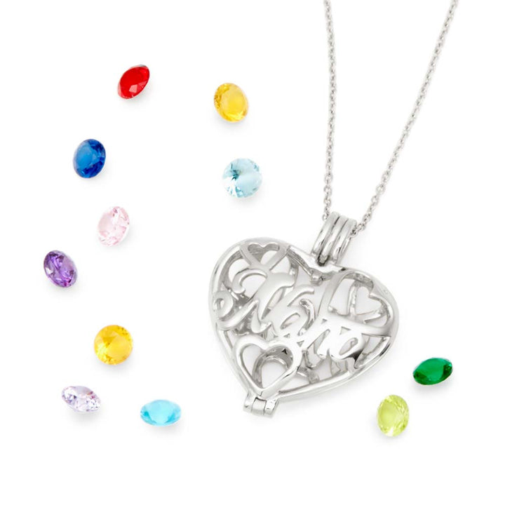 Nana 6mm Round Birthstone Silver Heart Locket