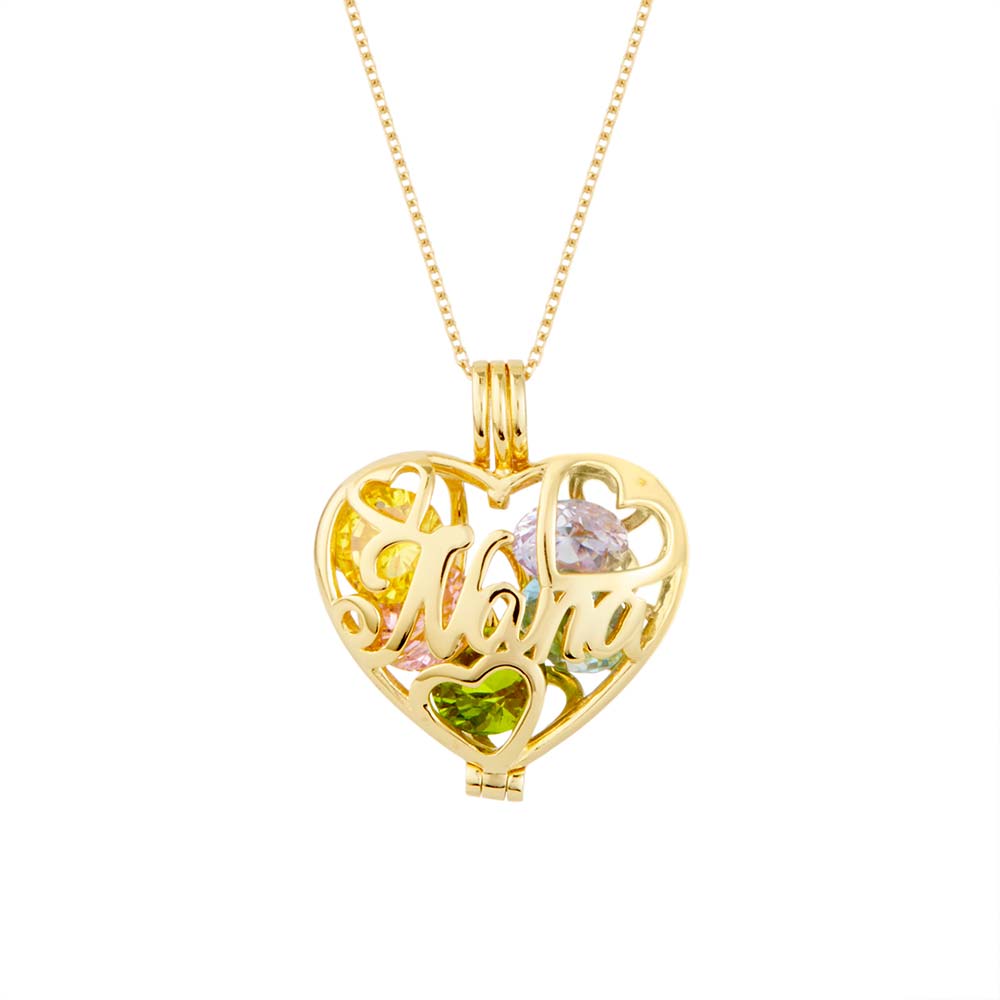 Nana 6mm Round Birthstone Gold Heart Locket