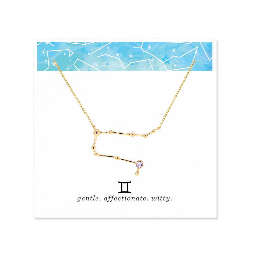 Gemini Zodiac Birthstone Gold Constellation Necklace