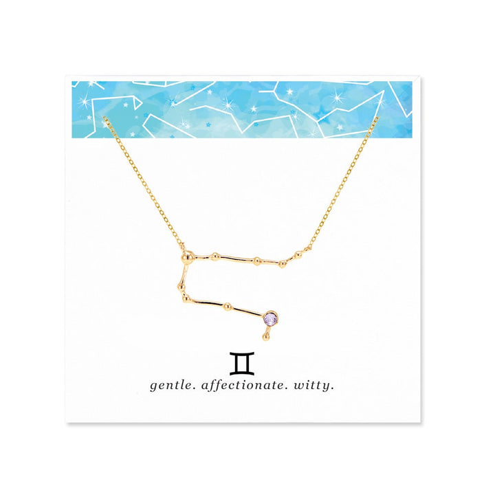 Gemini Zodiac Birthstone Gold Constellation Necklace