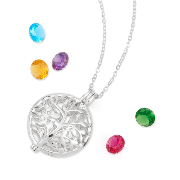 Family Tree Silver 4mm Round Birthstone Locket