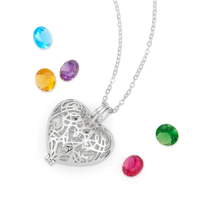 Filigree Heart Silver 4mm Round Birthstone Locket