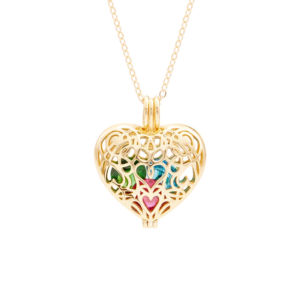 Filigree Heart Gold 4mm Round Birthstone Locket