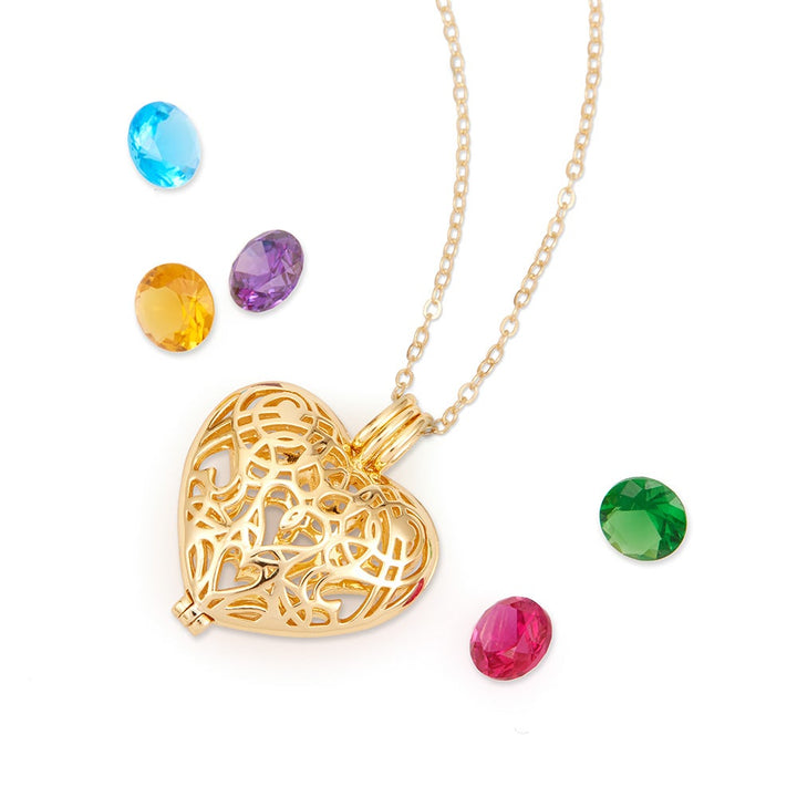 Filigree Heart Gold 4mm Round Birthstone Locket