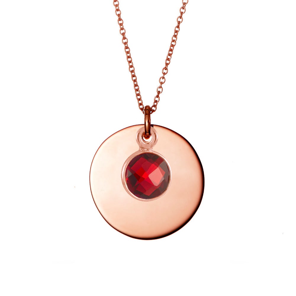 Custom Birthstone Mother's Rose Gold Disc Necklace