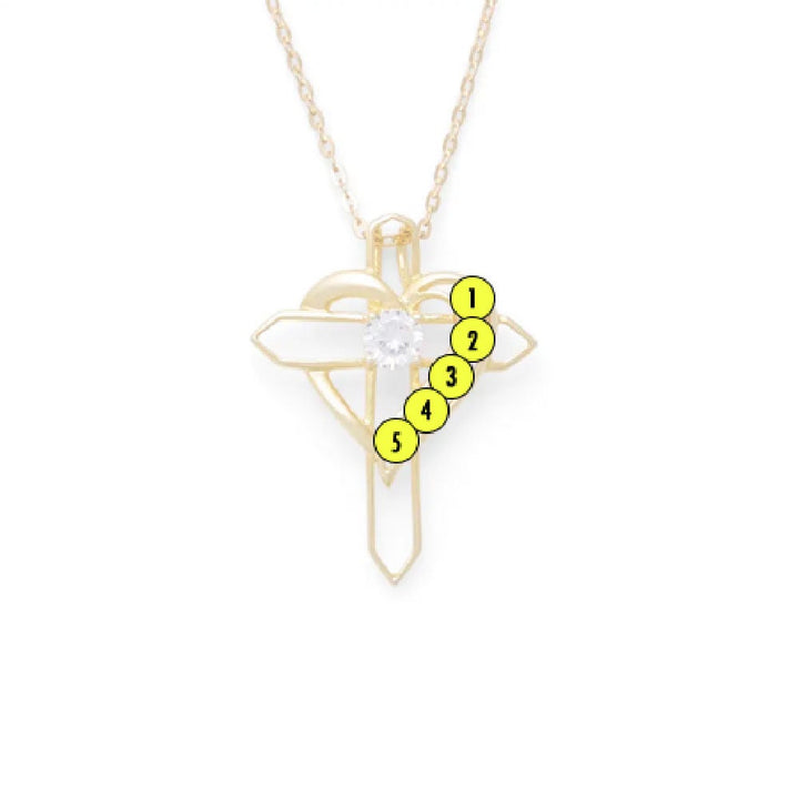 5 Birthstone Heart and Cross Gold Necklace