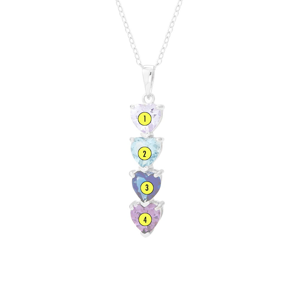 Personalized 4 Birthstone Heart Drop Necklace