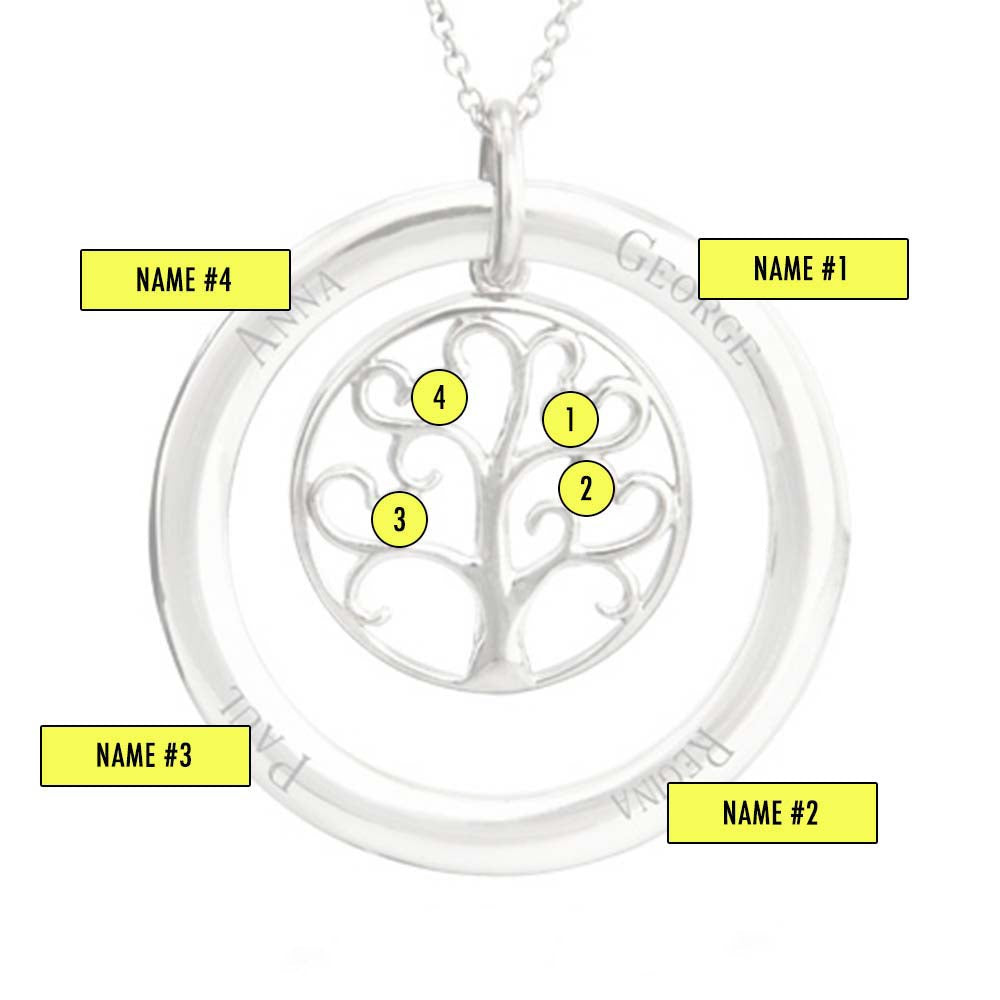 Personalized 4 Stone Family Tree Necklace