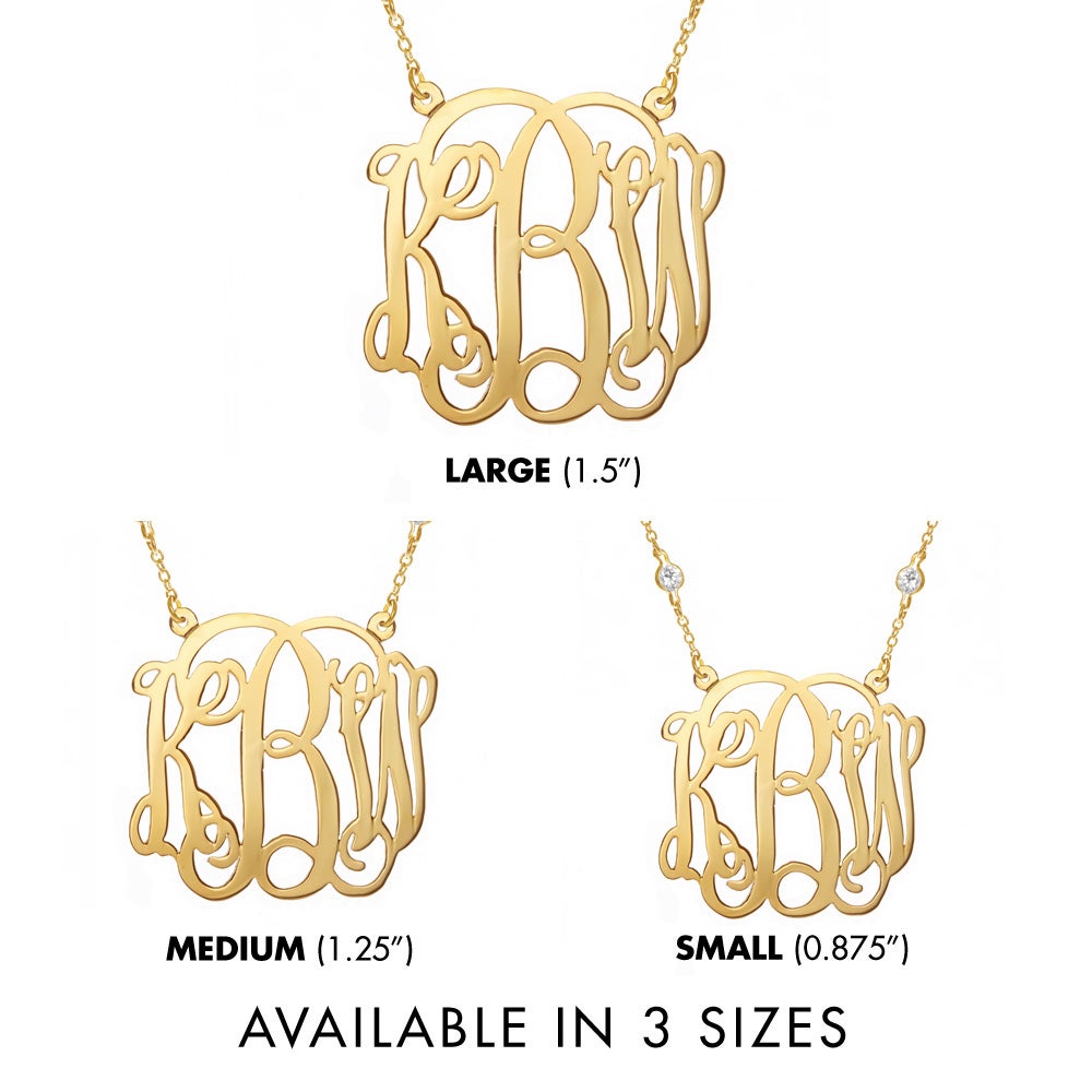 Gold Monogram Necklace with CZ Stud Chain