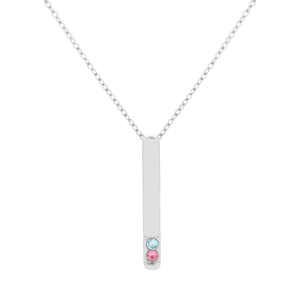 2 Stone Silver Vertical Bar Birthstone Pendant