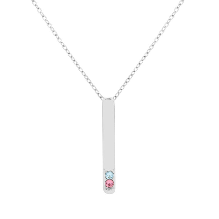 2 Stone Silver Vertical Bar Birthstone Pendant