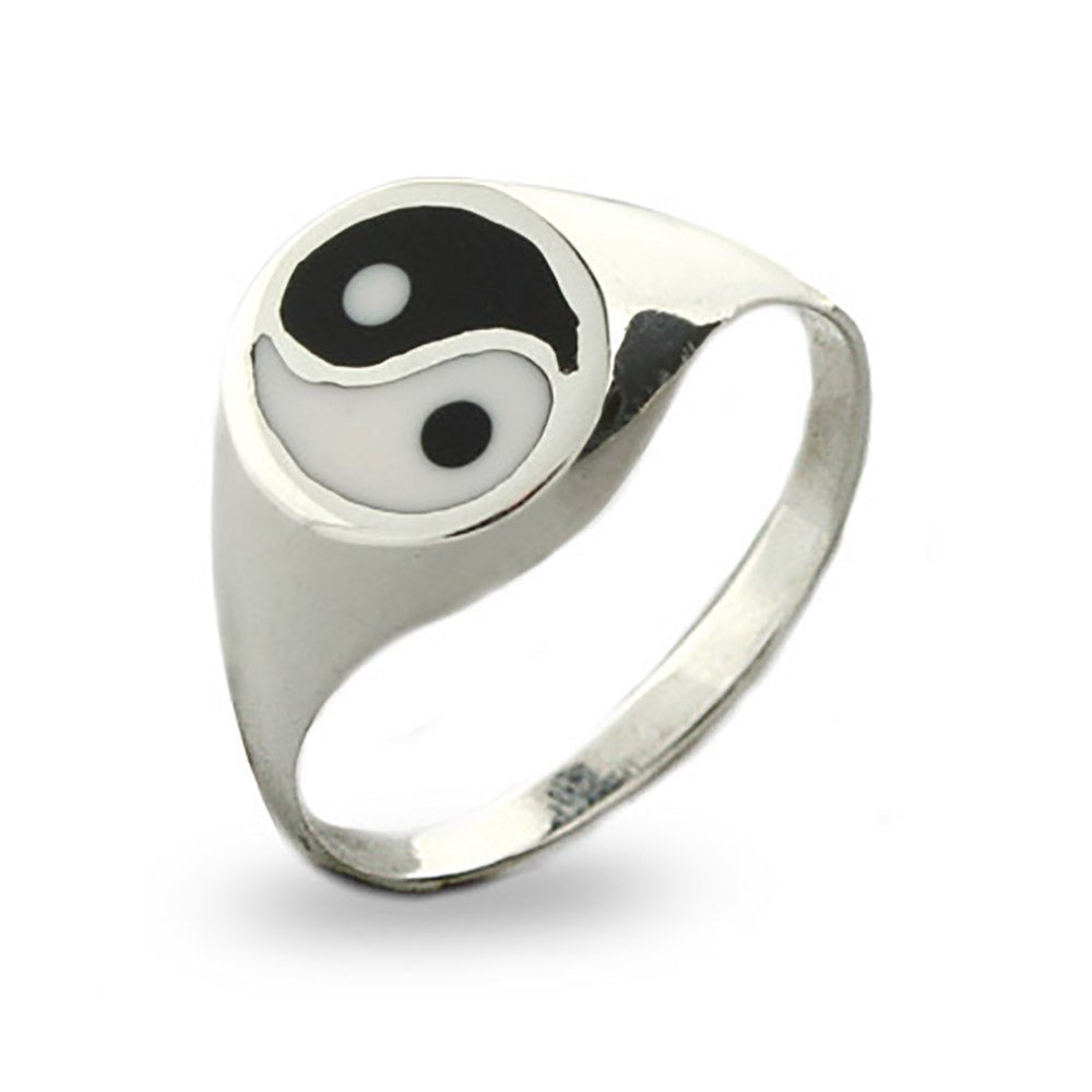 Black & White Sterling Silver Yin Yang Ring