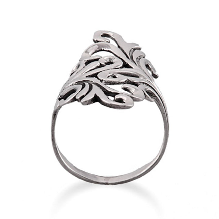 Long Ornate Design Sterling Silver Ring