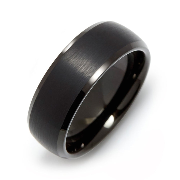 Men's Brushed Black Beveled Edge Tungsten Ring