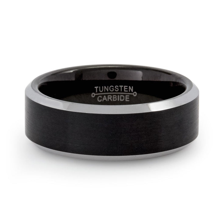 Men's Beveled Edge Brushed Black Tungsten Ring