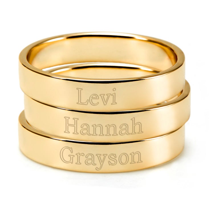 3 Stacked Gold Engraved Rings