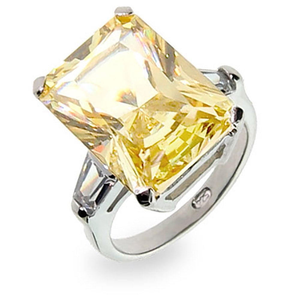 Sterling Silver Elegant Canary CZ Engagement Ring