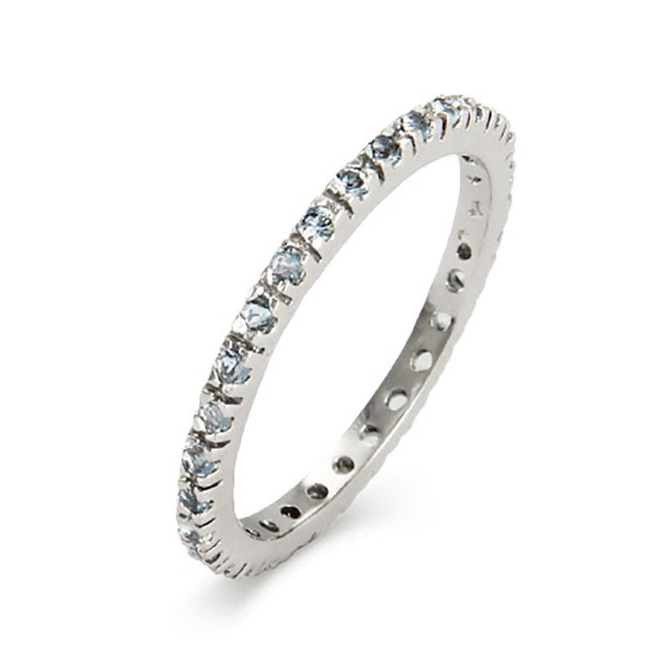 Aquamarine CZ Sterling Silver Stackable Eternity Band