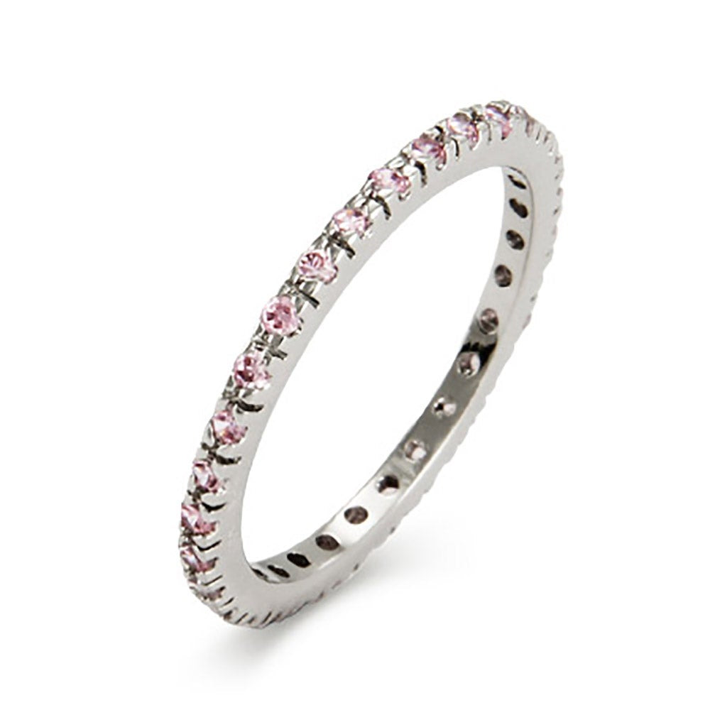 Pink CZ Sterling Silver Stackable Eternity Band