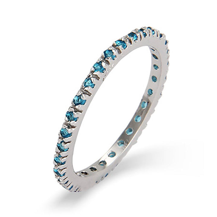 Blue Zircon CZ Sterling Silver Stackable Eternity Band