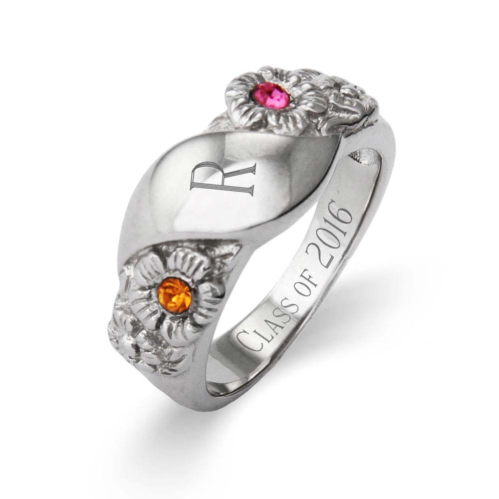 2 Stone Custom Initial Graduation Class Ring For Women