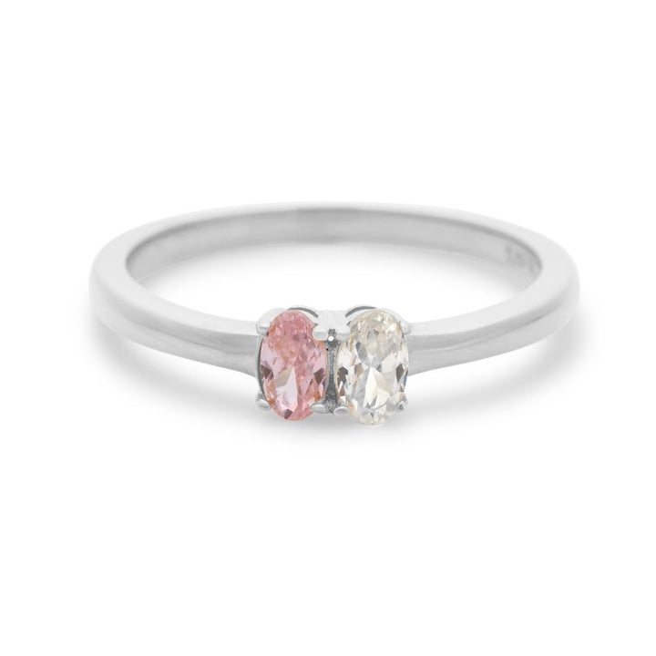 Petite 2 Stone Oval Birthstone Silver Ring