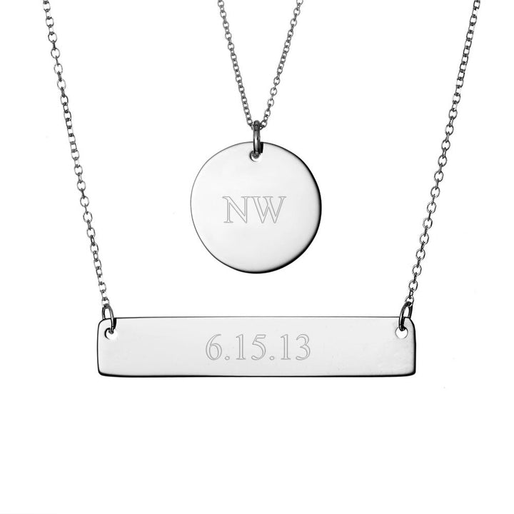 Bar and Round Tag Layered Pendant Set in Silver