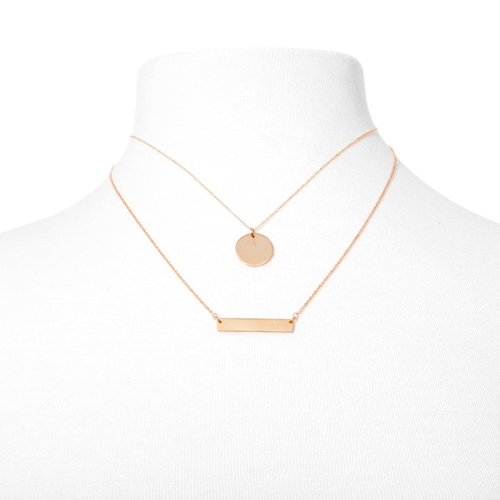 Custom Coordinate Rose Gold Bar and Round Tag Layered Pendant Set