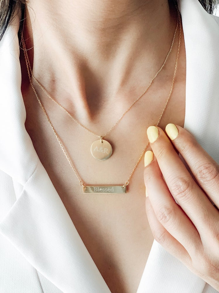 Bar and Round Tag Layered Pendant Set in Gold