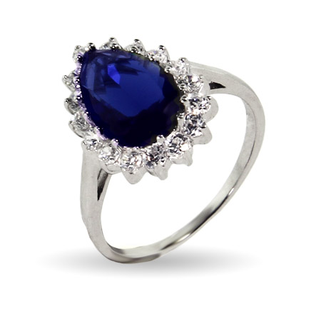Royalty Inspired Pear Cut Sapphire CZ Engagement Ring